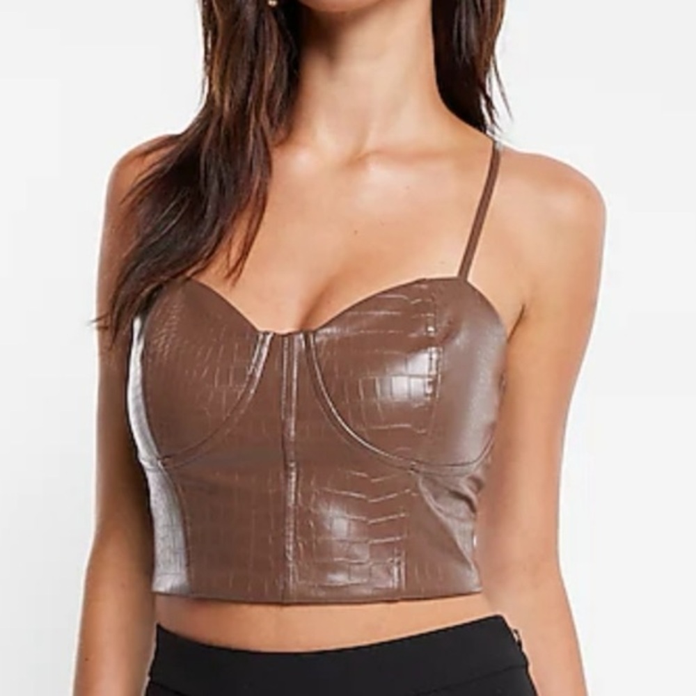 NWT Express Brown Croc-Embossed Women's Top Sz S